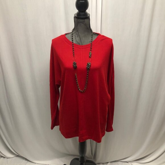 Red Long Sleeve Relaxed Fit Top Womens Size 2X Casual Comfy NEW - Picture 1 of 9